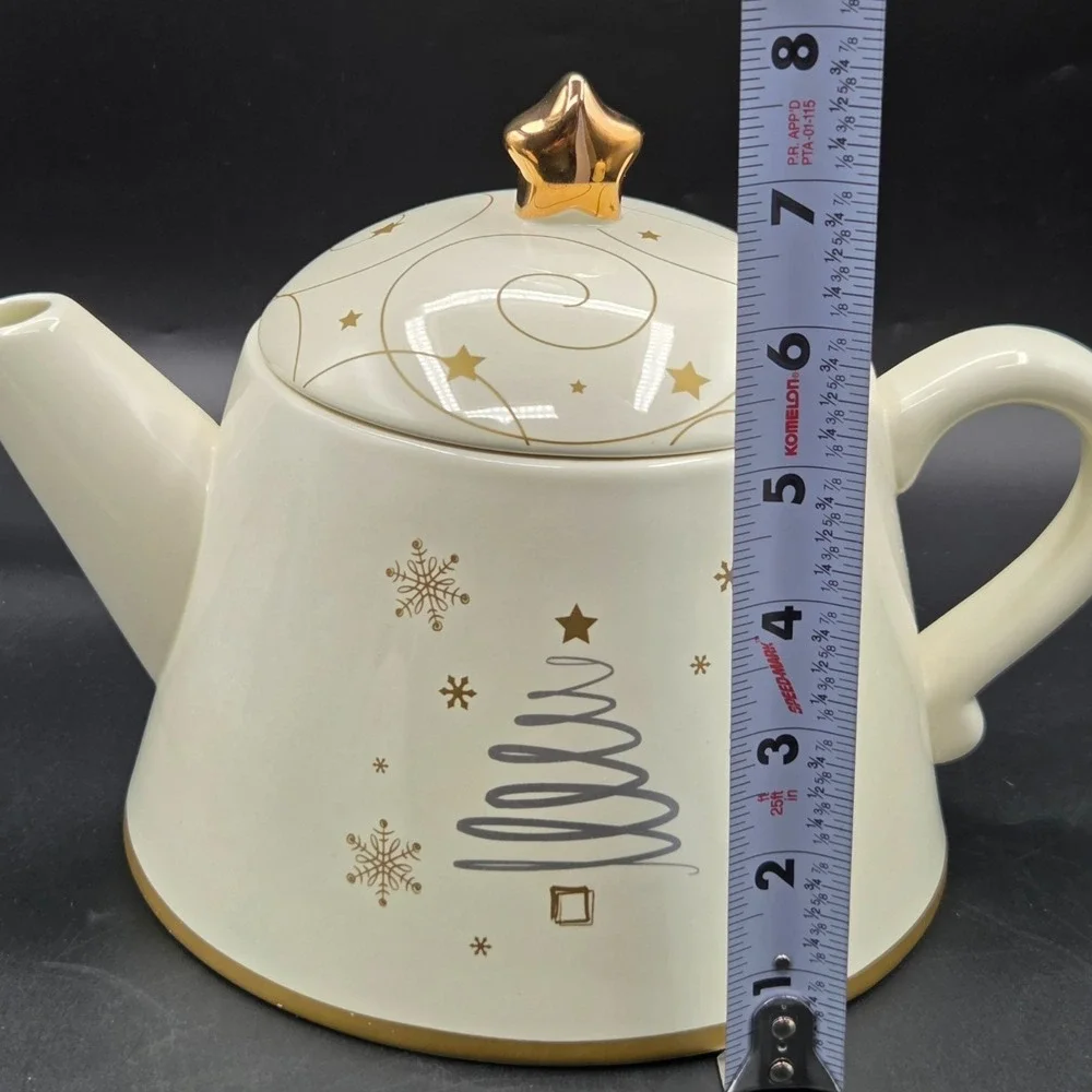 Russ SNOWLIT SETTING teapot & sugar and‎ creamer  CHRISTMAS TREE GOLD STAR